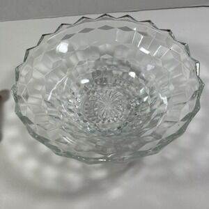 Vintage 10" INDIANA GLASS WHITEHALL CUBIST Clear‎ Glass 3-Toed Footed Bowl